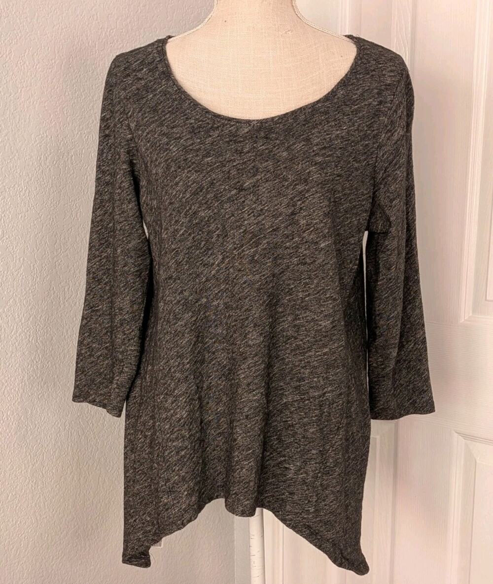 Eileen Fisher Woman's XL Virgin Wool Organic Cotton Assymmetric Hem Sweater Grey